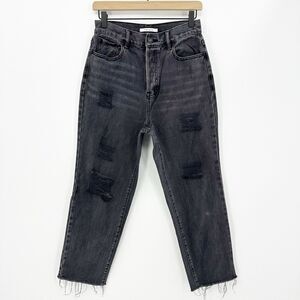 Pacsun Women Jeans 27 Black High Rise Straight Distressed Button Fly Grunge Edgy